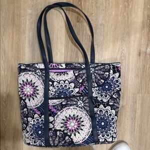 Vera Bradley Quilted Floral Medallion Tote Bag in Navy and Lavender